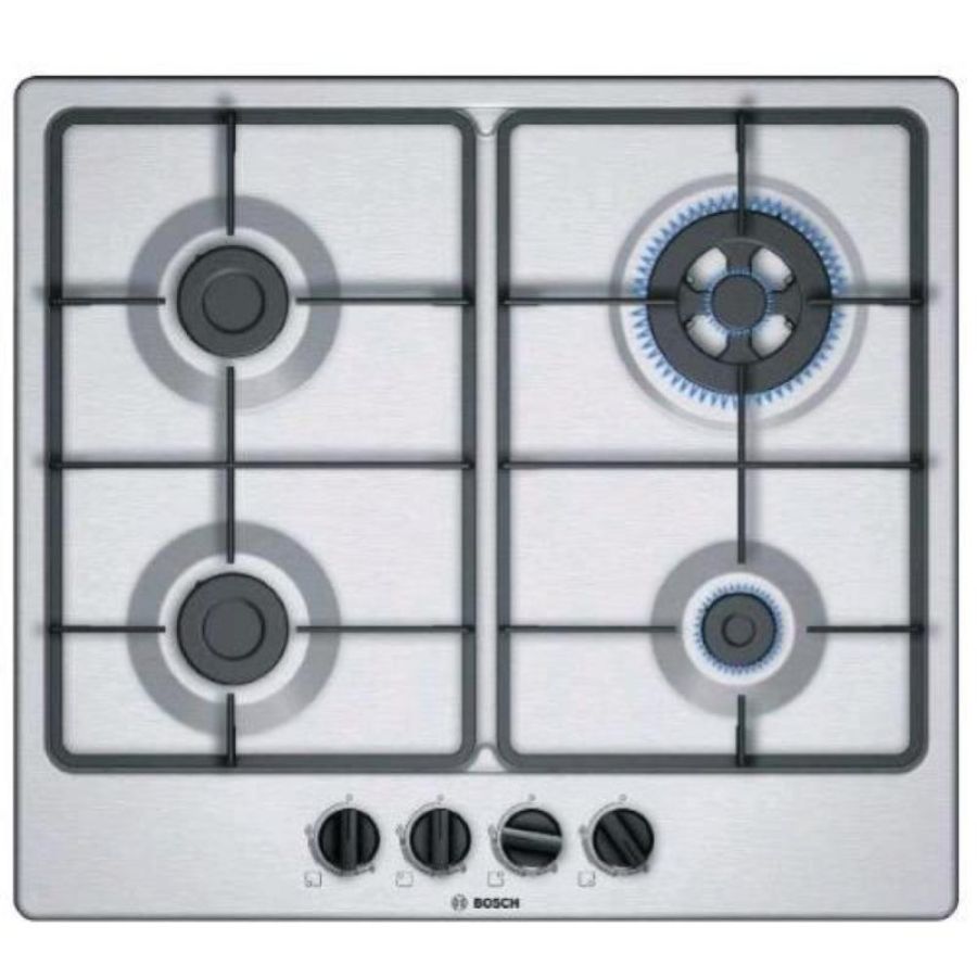 Bosch Serie 4 PGP6B5B85 piano cottura Stainless steel Da incasso 58 cm Gas 4 Fornello(i)
